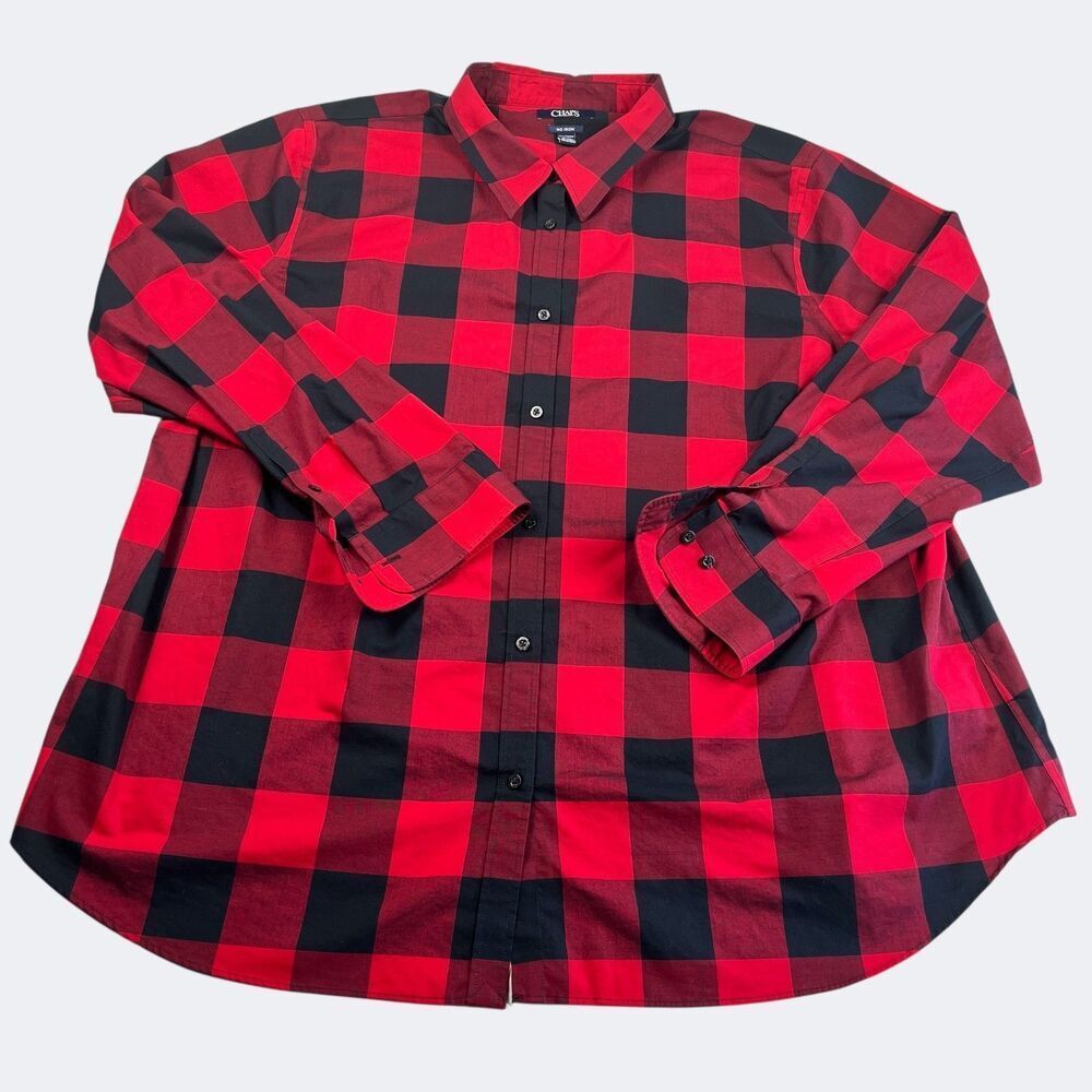 Chaps Womens No Iron Button Down Shirt Buffalo Plaid Long Sleeve Casual Top 2X